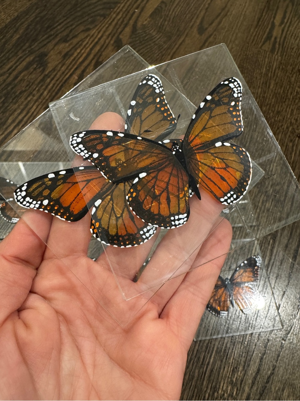 Vintage Amy Brenton Glass Monarch Butterfly Coasters Set of 8 signed 1975